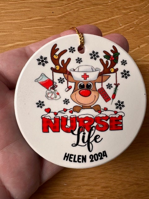 Personalised Nurse Ceramic Disc Decoration – Medical Instruments Christmas Gift for Nurses - Image 2