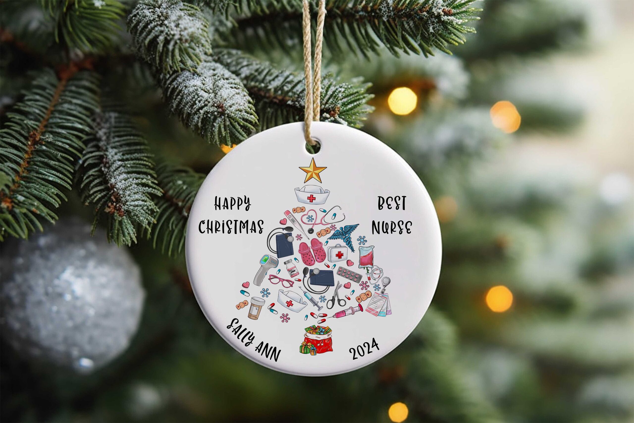 Personalised Nurse Ceramic Disc Decoration – Medical Instruments Christmas Gift for Nurses - Image 3