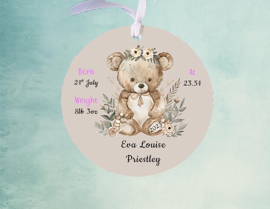 Personalised Newborn Baby Boy/Girl Wooden Disc, birth or Christening Keepsake - Image 3