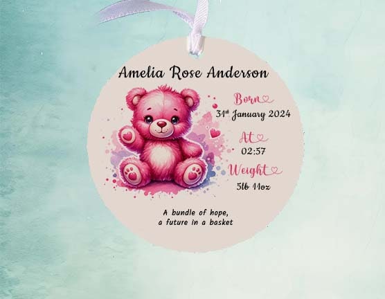 Personalised Newborn Baby Boy/Girl Wooden Disc, birth or Christening Keepsake - Image 6