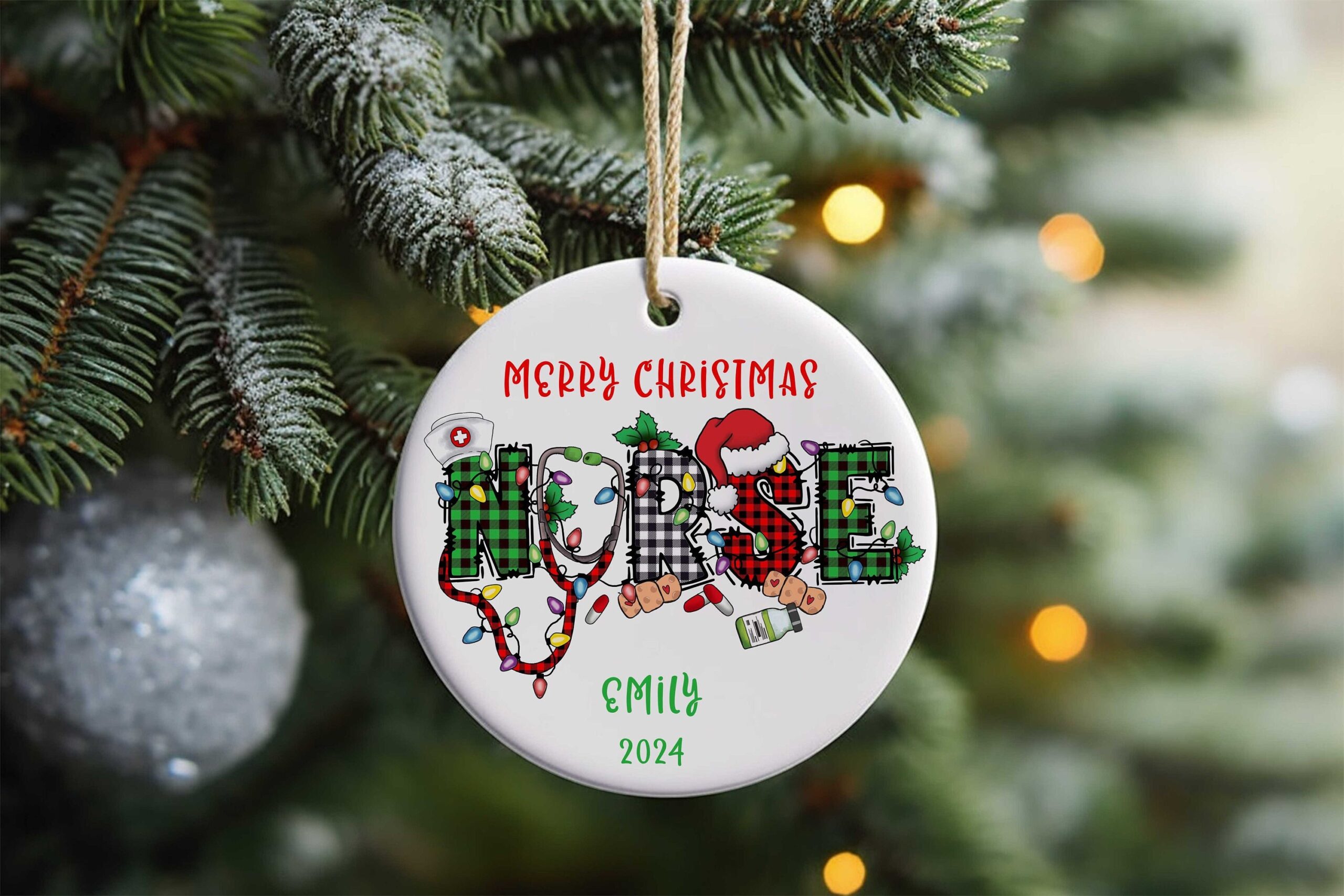 Personalised Nurse Ceramic Disc Decoration – Medical Instruments Christmas Gift for Nurses