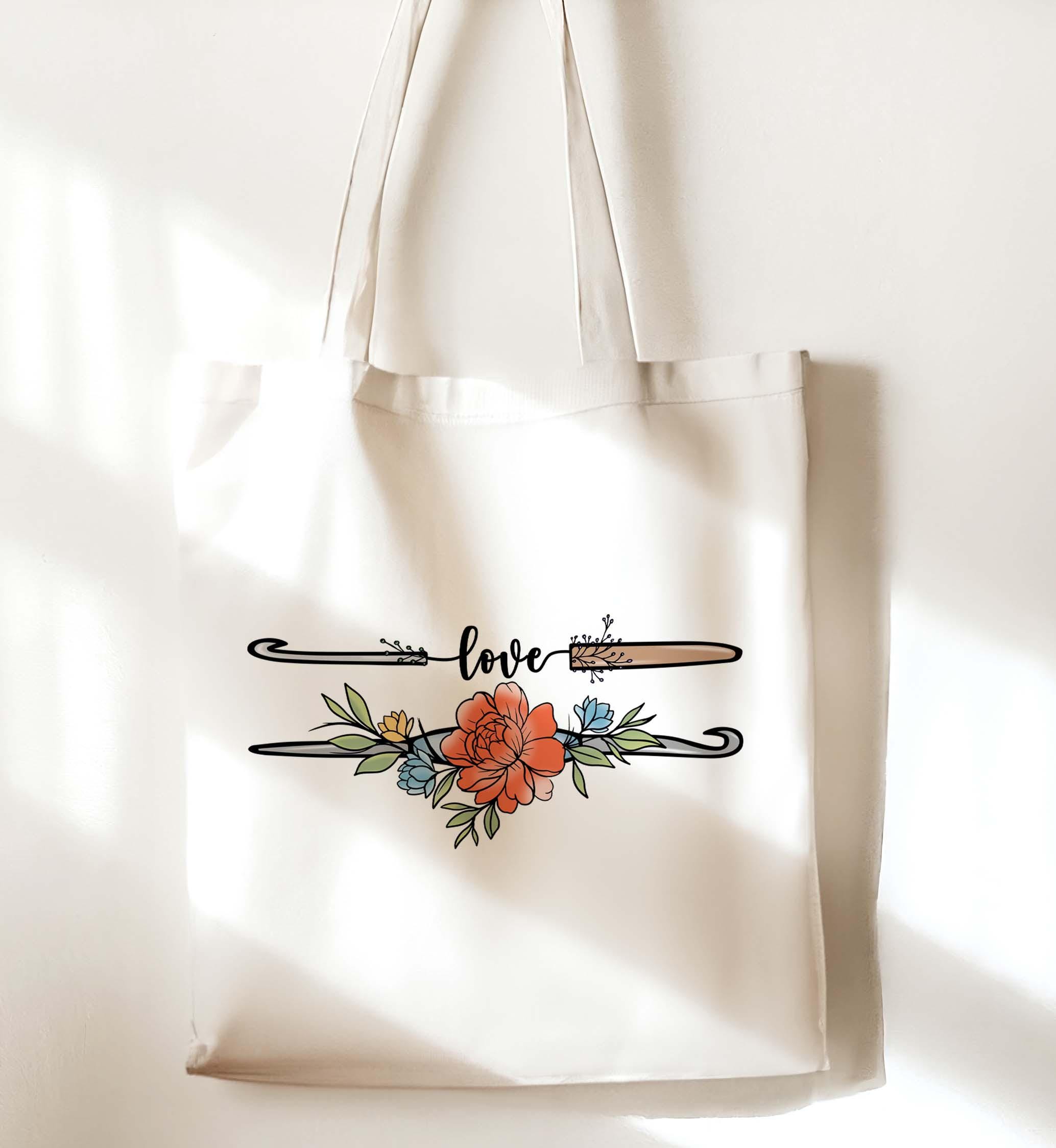 Personalised Crochet Tote Bag – Custom Name Yarn Craft Design Shoulder Bag with Floral and Love Motif - Image 6