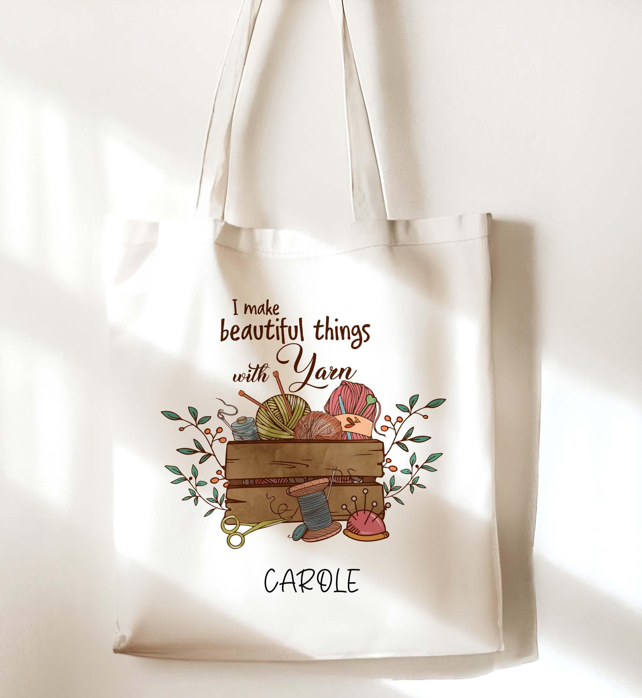 Personalised Crochet Tote Bag – Custom Name Yarn Craft Design Shoulder Bag with Floral and Love Motif - Image 2