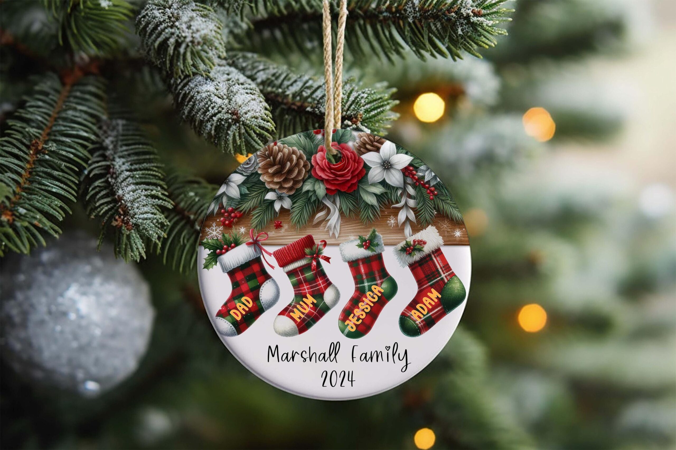 Personalised Family Stockings Ceramic Disc Ornament 2025, Dated Christmas Decoration, Custom Family Name Ornament, Holiday Keepsake Gift - Image 2