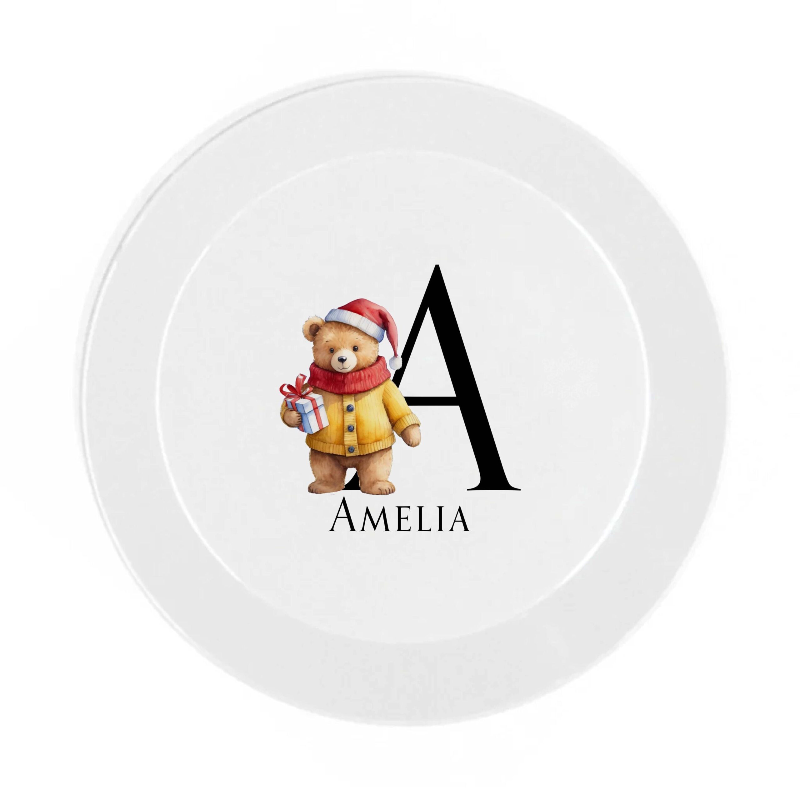 Personalised Kids Christmas Dinnerware Set | Teddy Initial Plate Bowl Cup Mug Cutlery Coaster Placemat | Unbreakable Holiday Gift