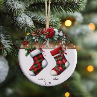 Personalised Family Stockings Ceramic Disc Ornament 2025, Dated Christmas Decoration, Custom Family Name Ornament, Holiday Keepsake Gift