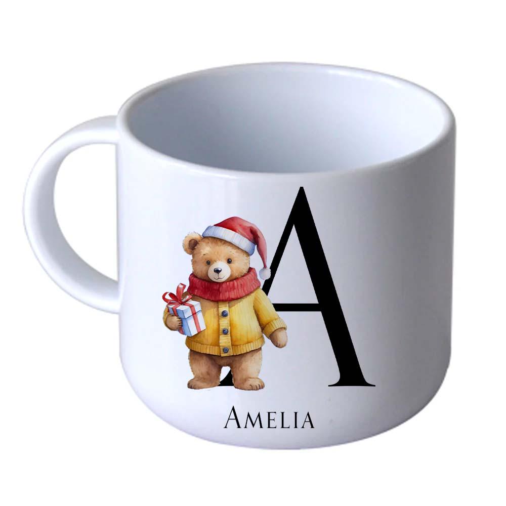 Personalised Kids Christmas Dinnerware Set | Teddy Initial Plate Bowl Cup Mug Cutlery Coaster Placemat | Unbreakable Holiday Gift - Image 2