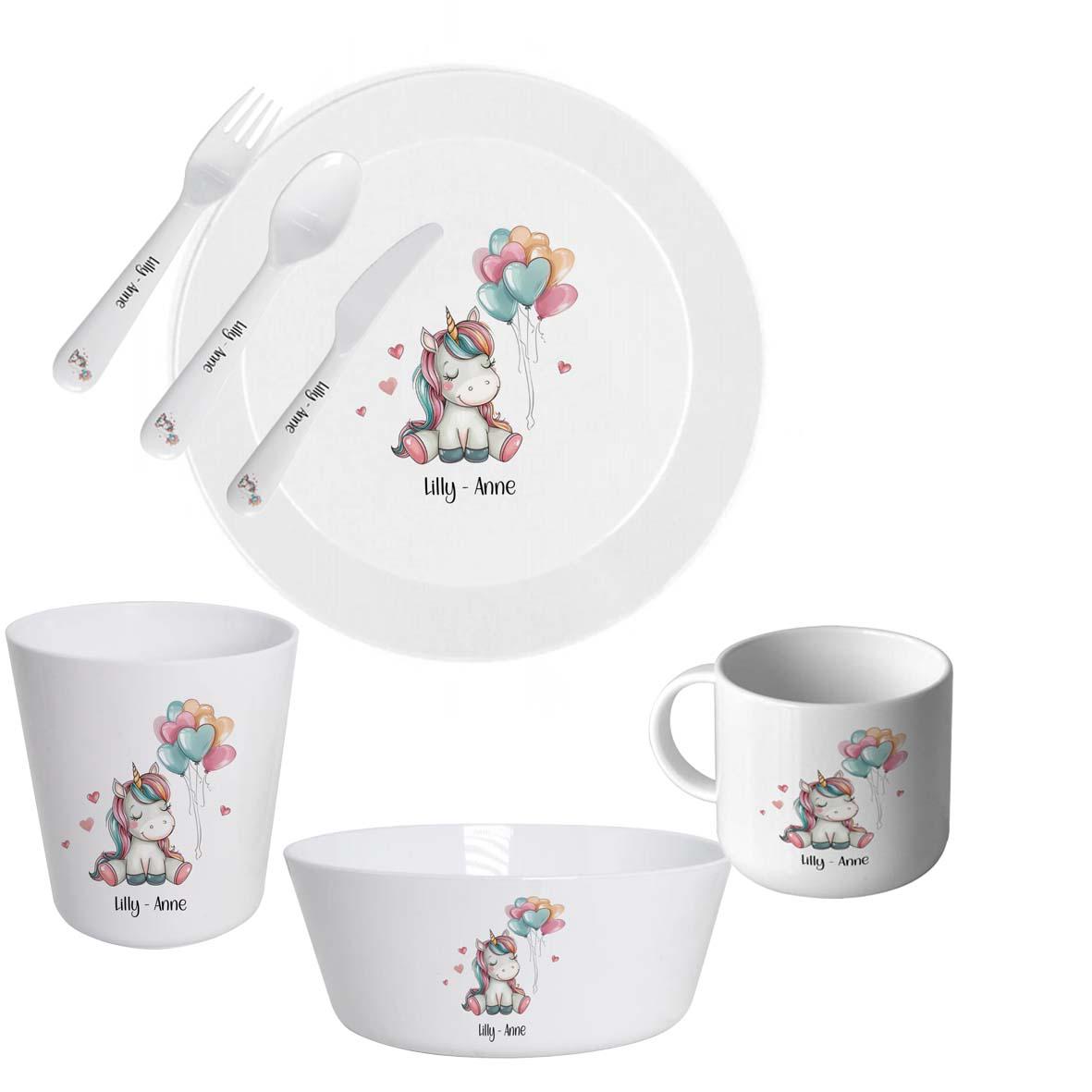 Personalised Unicorn Kids Dinnerware Set | Plate Bowl Cup & Cutlery | Custom Name Girls Toddler Tableware Gift | Magical Fantasy Theme - Image 4