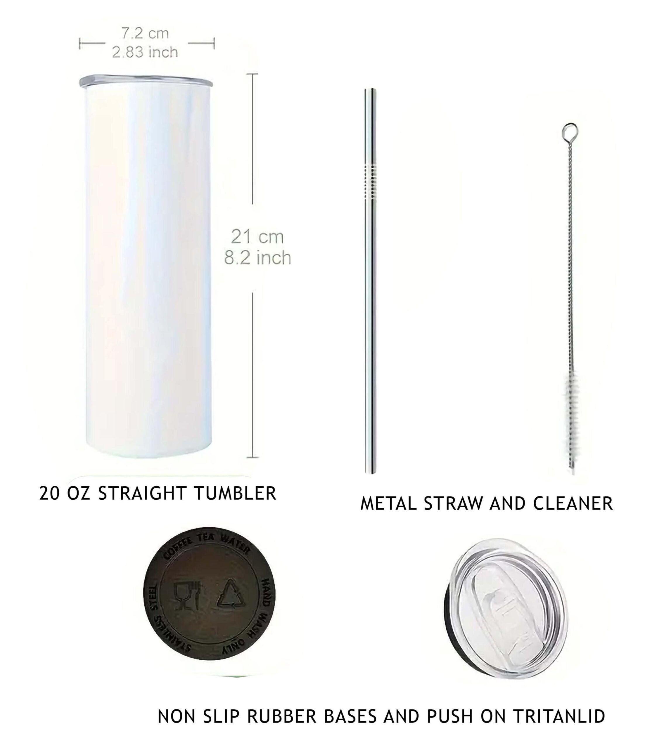 20oz Skinny Stainless Steel Tumbler – Inflated Hearts & Smiley Tumbler Design | Glossy Insulated Travel Cup with Lid, Metal Straw, Brush - Image 9