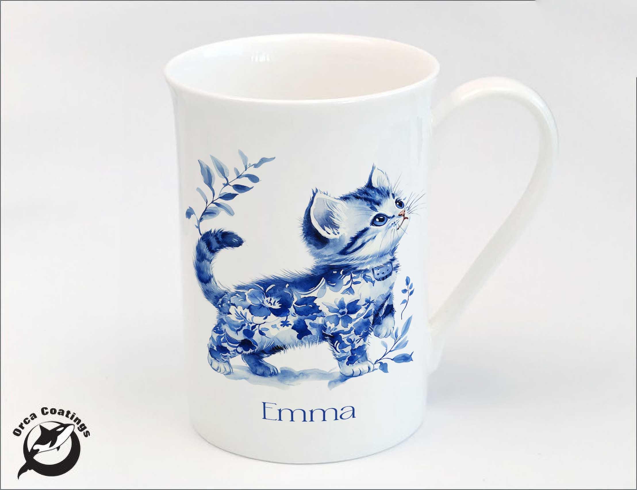Personalised Bone China Mug – Blue Chinoiserie Cat Mug – Birthday – Tea Mug – Gift for Her – Custom Fine Bone China Mug - cat lovers coffee - Image 3