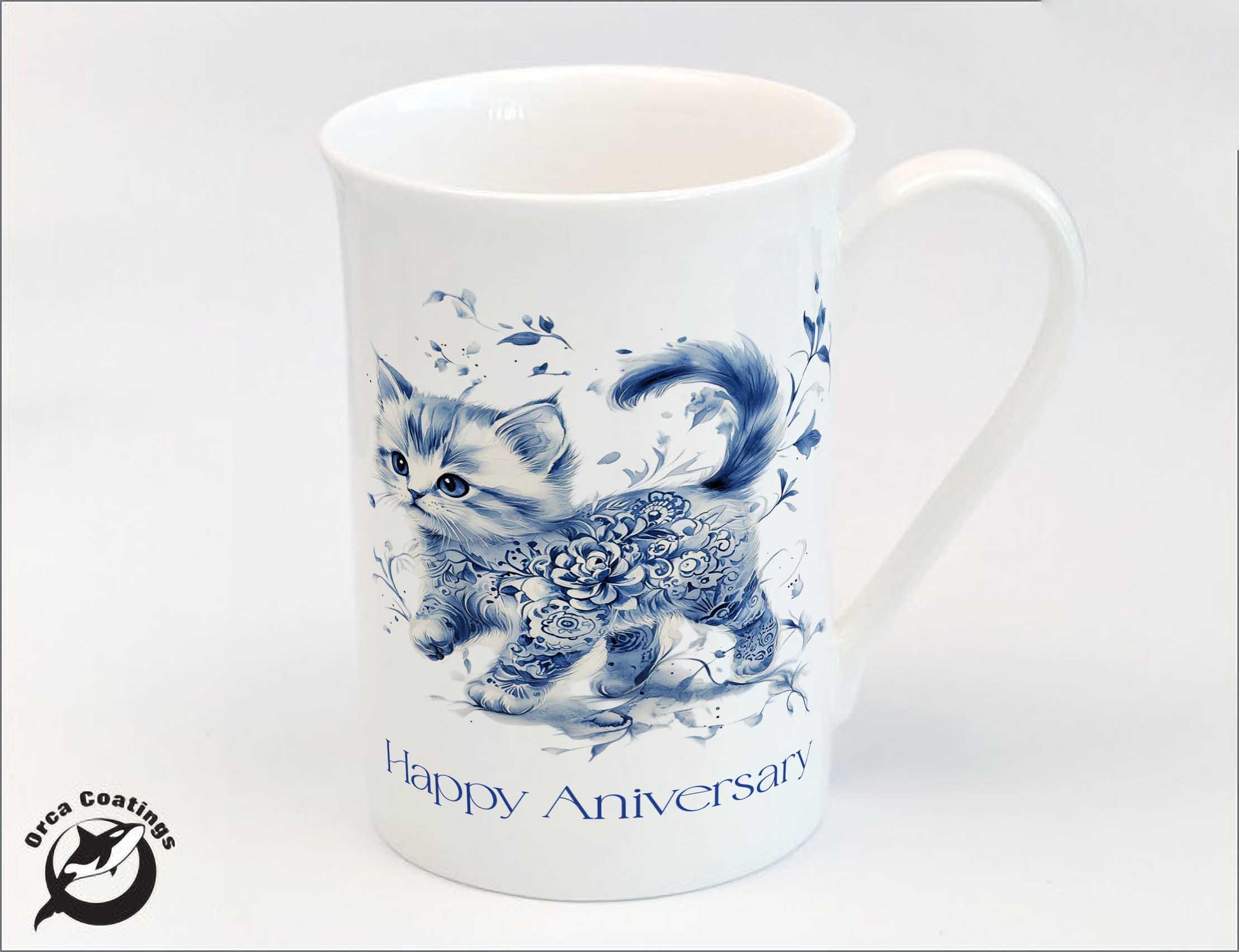 Personalised Bone China Mug – Blue Chinoiserie Cat Mug – Birthday – Tea Mug – Gift for Her – Custom Fine Bone China Mug - cat lovers coffee - Image 6