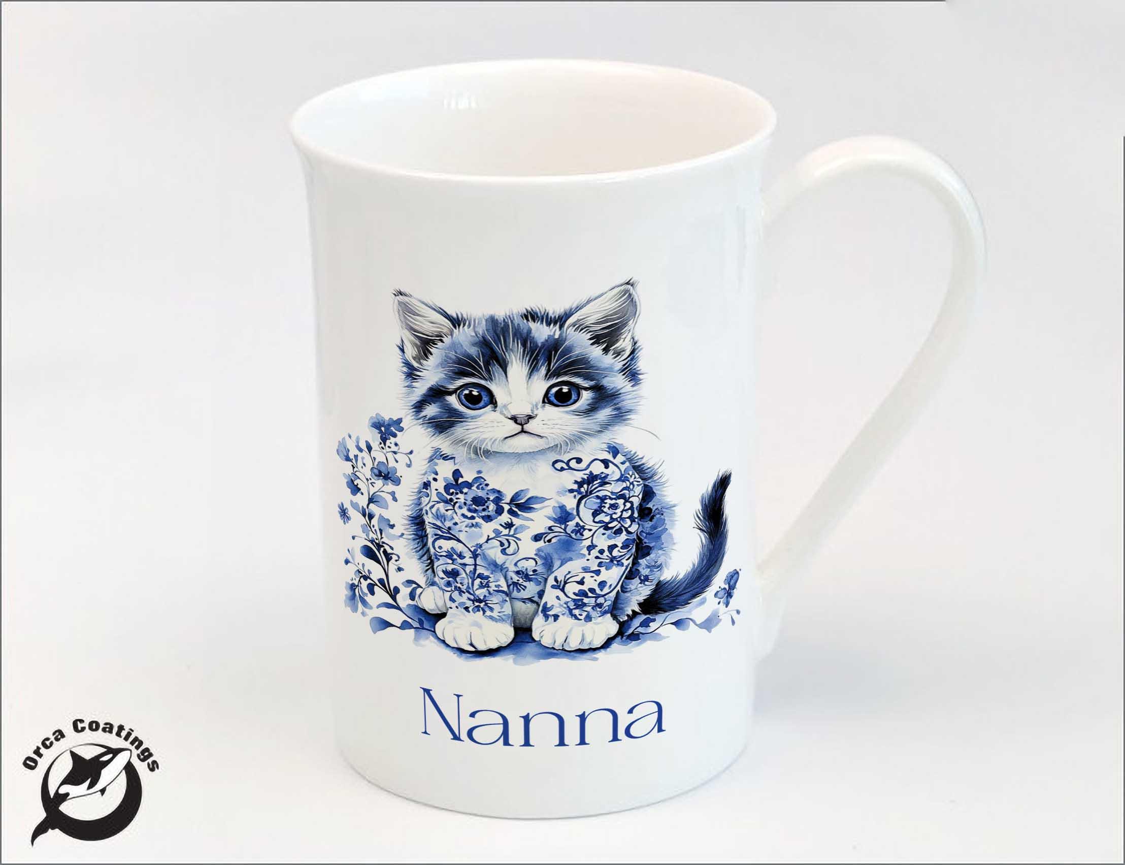 Personalised Bone China Mug – Blue Chinoiserie Cat Mug – Birthday – Tea Mug – Gift for Her – Custom Fine Bone China Mug - cat lovers coffee - Image 9