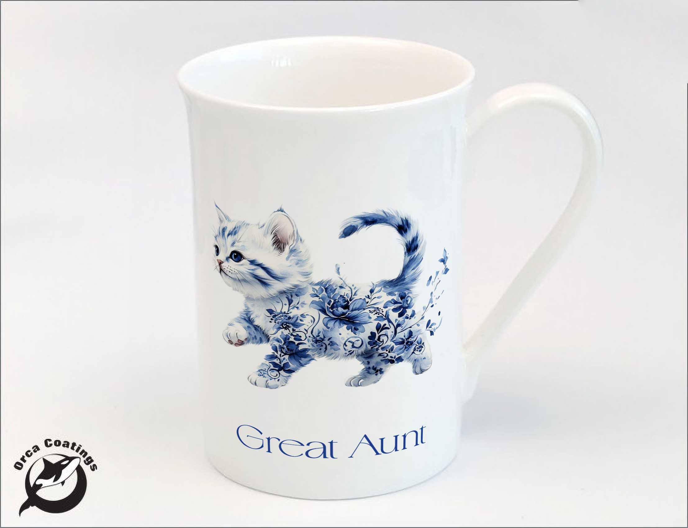 Personalised Bone China Mug – Blue Chinoiserie Cat Mug – Birthday – Tea Mug – Gift for Her – Custom Fine Bone China Mug - cat lovers coffee - Image 2