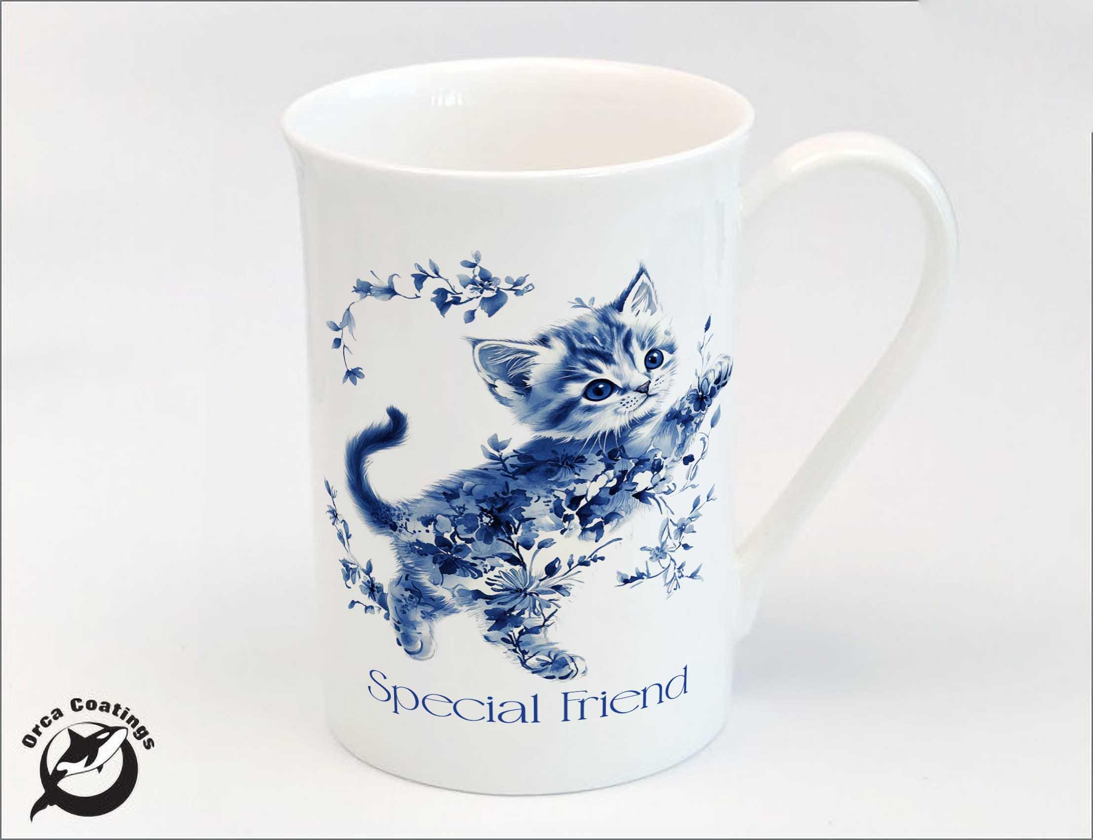 Personalised Bone China Mug – Blue Chinoiserie Cat Mug – Birthday – Tea Mug – Gift for Her – Custom Fine Bone China Mug - cat lovers coffee - Image 4