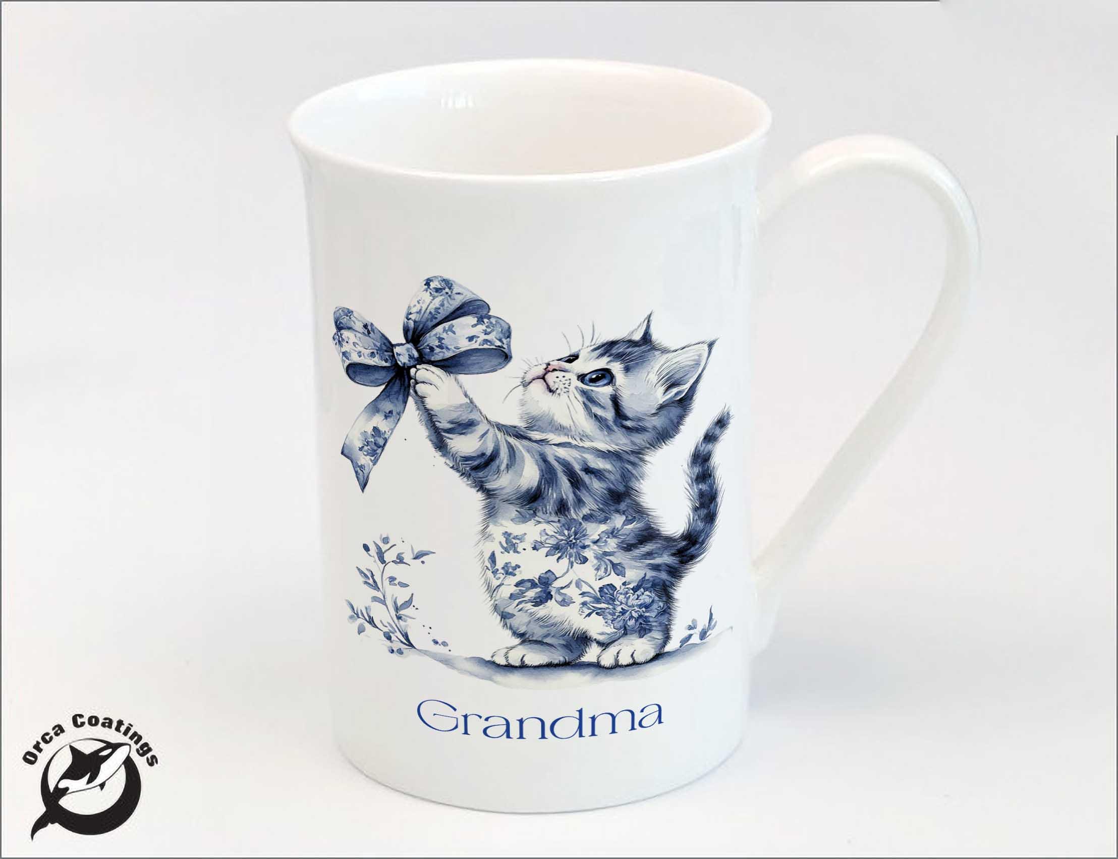 Personalised Bone China Mug – Blue Chinoiserie Cat Mug – Birthday – Tea Mug – Gift for Her – Custom Fine Bone China Mug - cat lovers coffee - Image 5