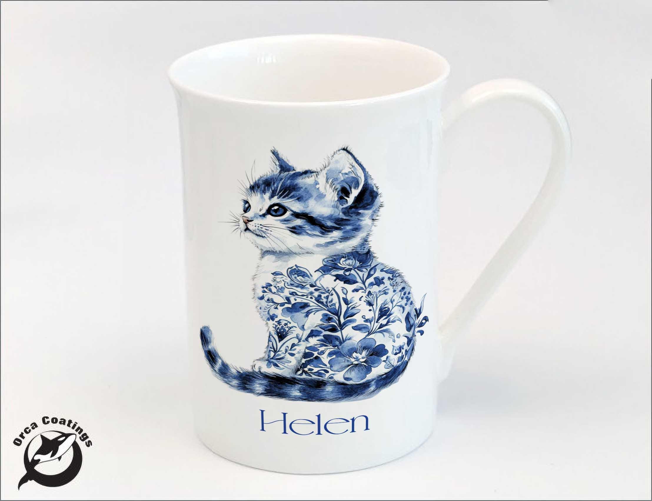 Personalised Bone China Mug – Blue Chinoiserie Cat Mug – Birthday – Tea Mug – Gift for Her – Custom Fine Bone China Mug - cat lovers coffee - Image 7