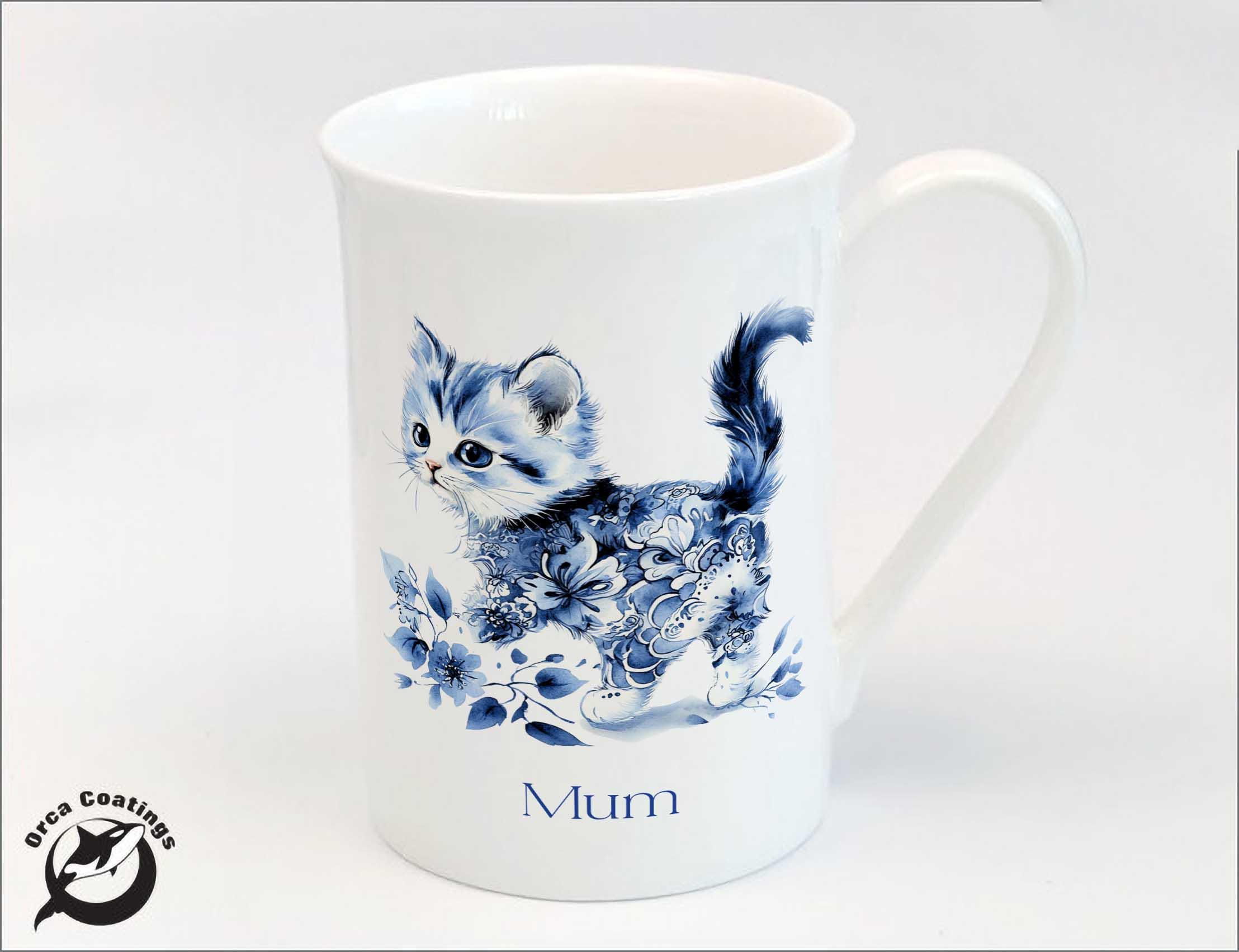 Personalised Bone China Mug – Blue Chinoiserie Cat Mug – Birthday – Tea Mug – Gift for Her – Custom Fine Bone China Mug - cat lovers coffee - Image 8