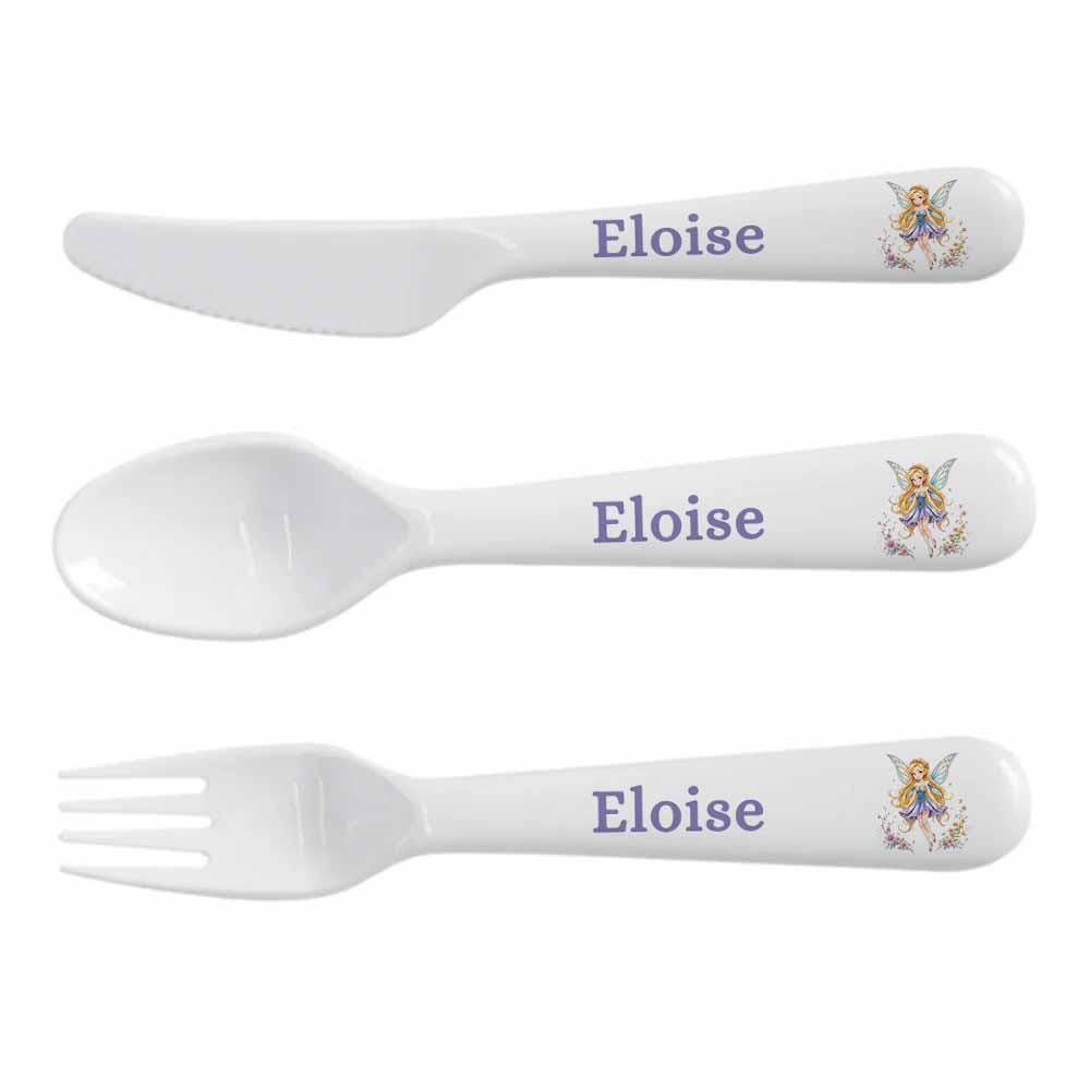 Personalised Fairy Kids Dinner Set – Plate, Bowl, Cup & Cutlery – Children’s Name Initial Set - Image 4