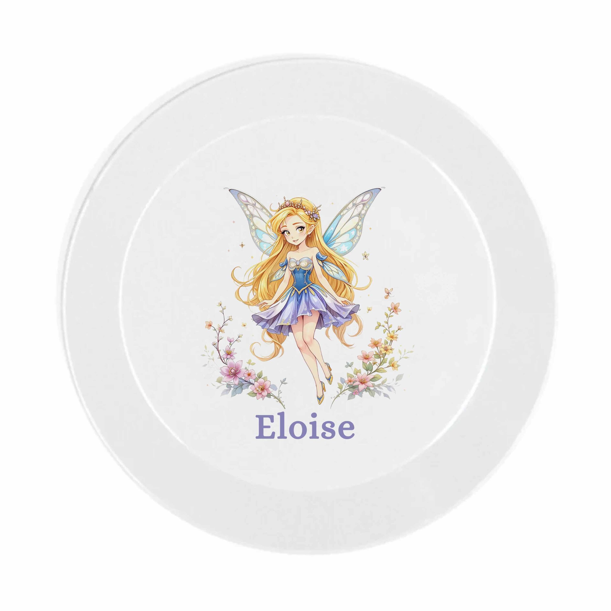 Personalised Fairy Kids Dinner Set – Plate, Bowl, Cup & Cutlery – Children’s Name Initial Set