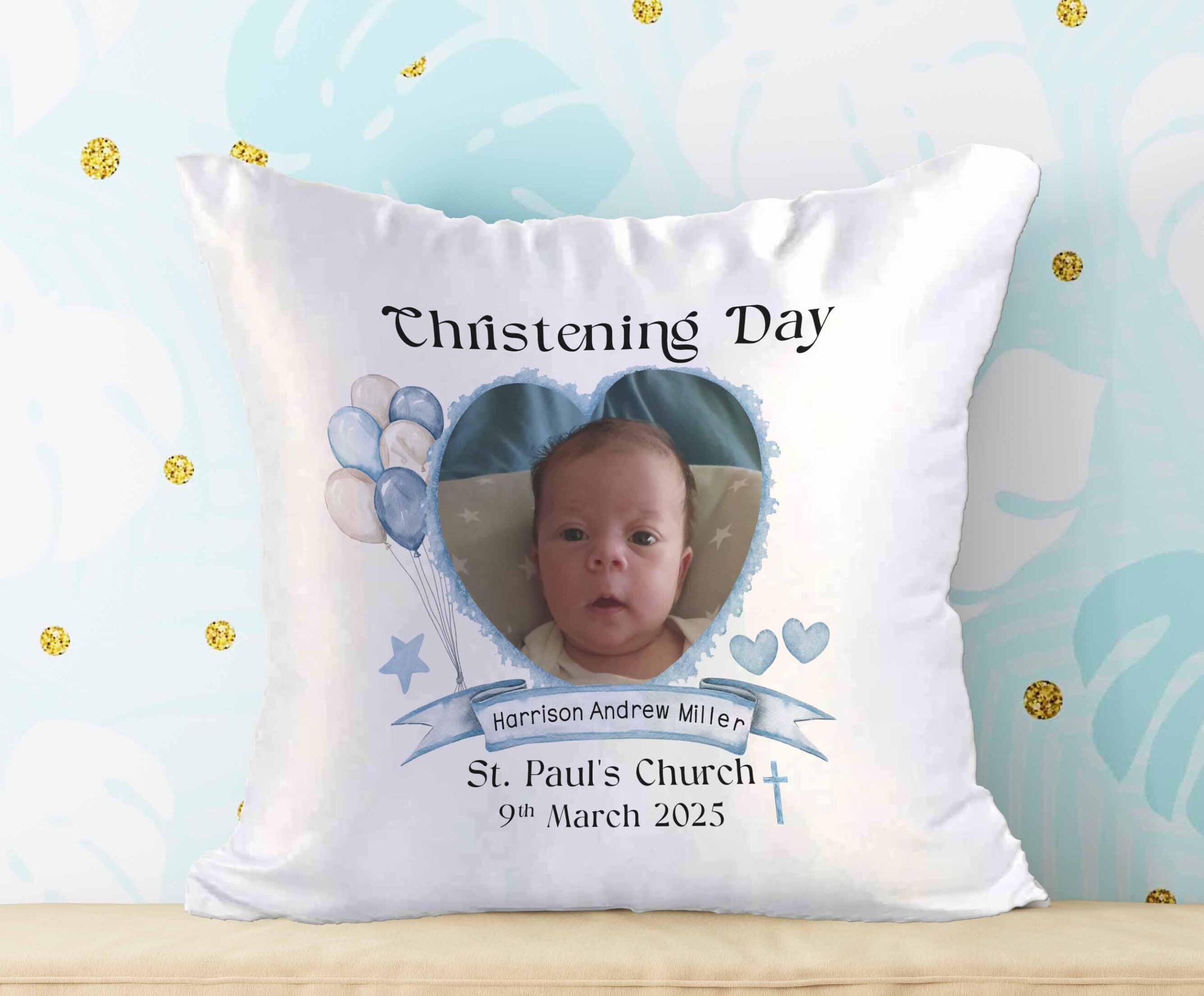 Personalised Birth Announcement Cushion – Custom Baby Photo Pillow, Christening or Baptism Gift - Image 3