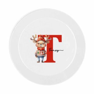 Personalised Christmas Dinner Set – Reindeer Design, Initialled Mug, Cup, Plate & Cutlery, Cute Xmas Animals, Unbreakable Polymer