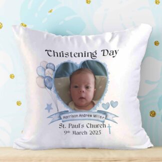 Personalised Birth Announcement Cushion – Custom Baby Photo Pillow, Christening or Baptism Gift
