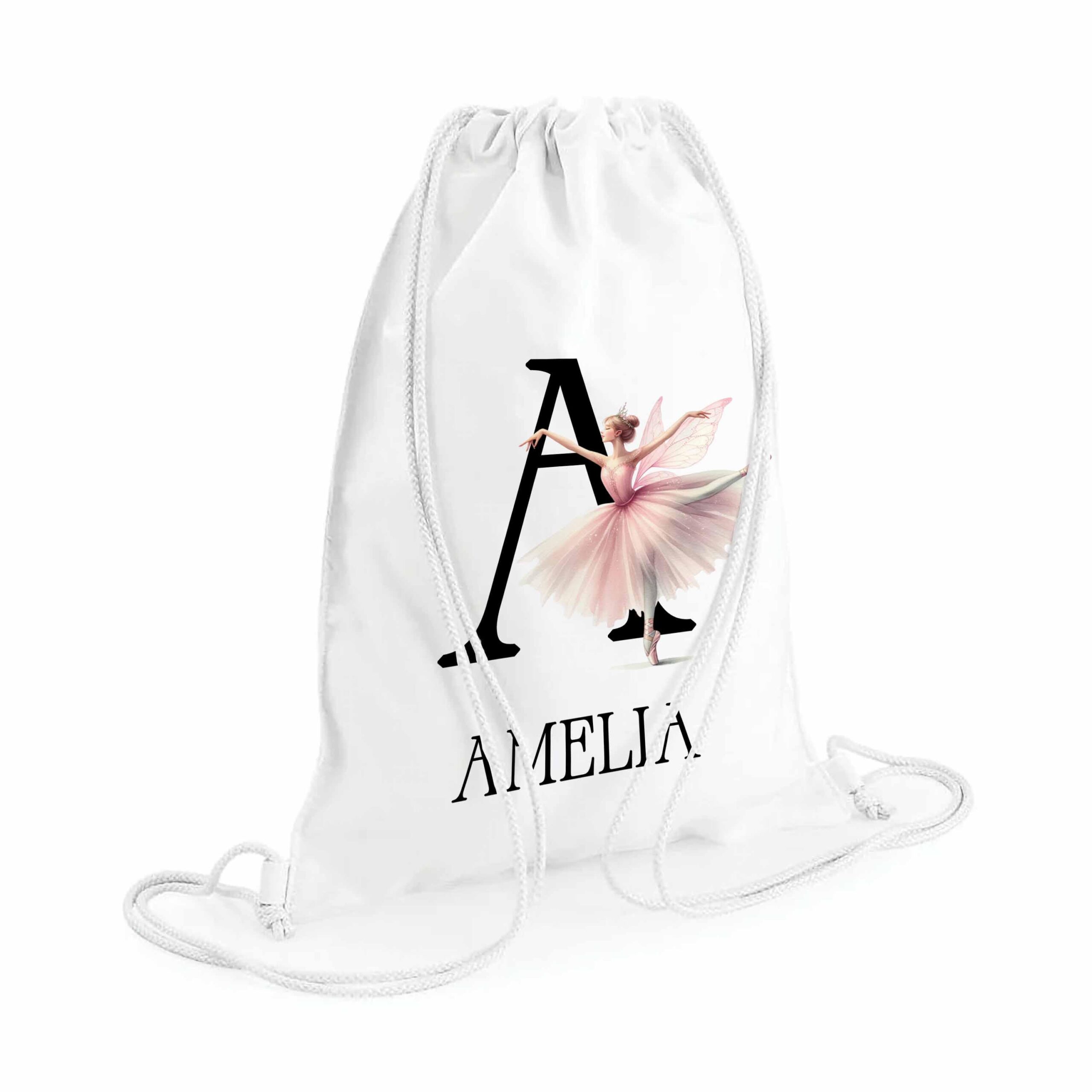 Personalised Ballet Bag with Initial & Name – Girls Ballerina Drawstring Bag for School, Nursery, Gym, Dance Kit, Ballet Shoes (31 x 50 cm) - Image 2