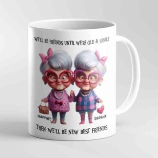 Personalised Funny Mug | Old Friends Until Senile | Custom Quote Gift for Best Friend | Him Her Funny Coffee Mug, Personalise Mug & Coaster