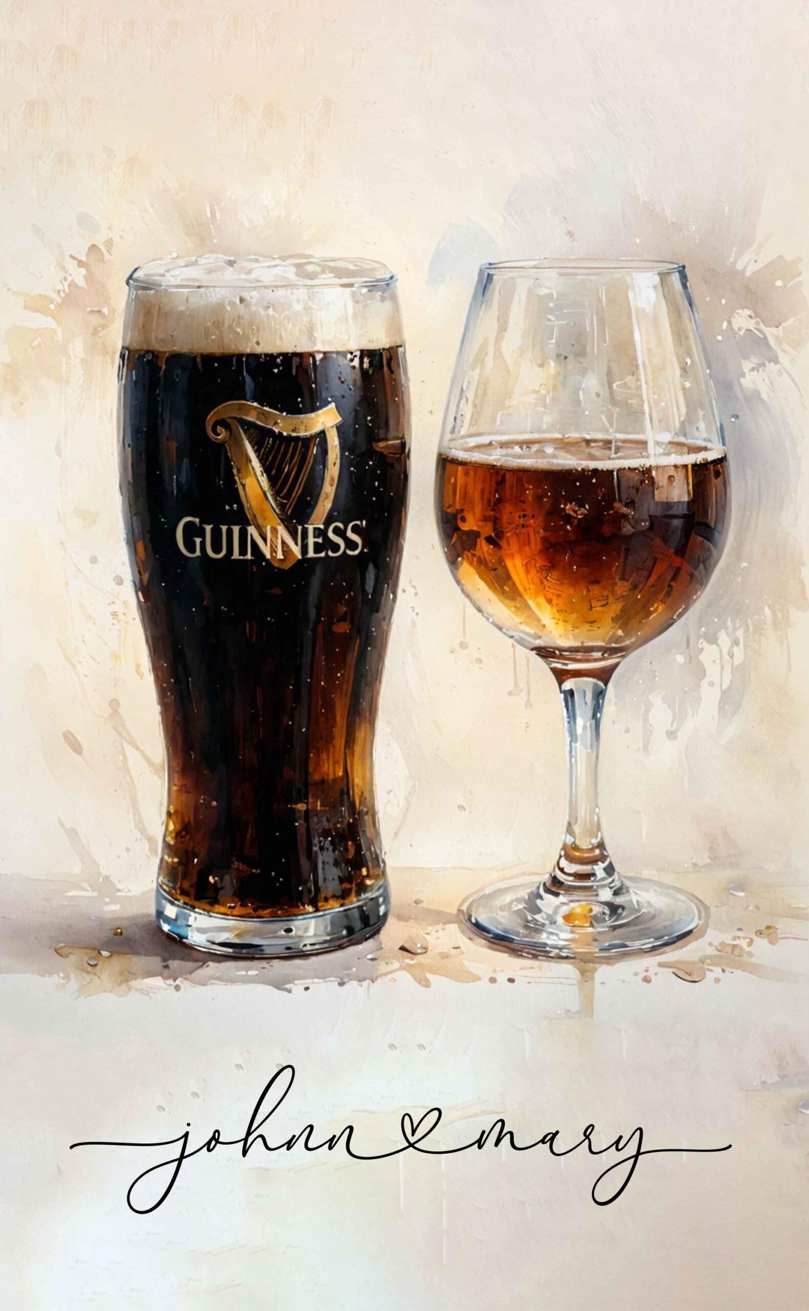 Personalised Guinness & Rosé Watercolour Print | Custom Couple’s Favourite Drinks Art | Pastel Wall Decor – Any Drinks Illustrated - Image 5