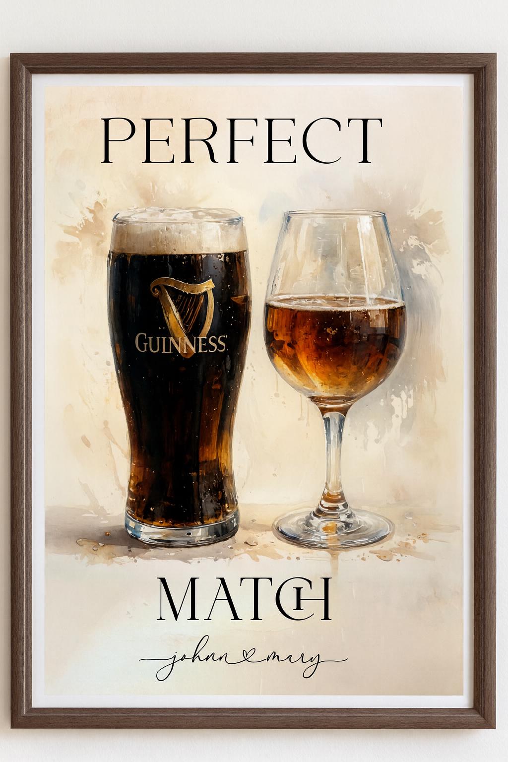 Personalised Guinness & Rosé Watercolour Print | Custom Couple’s Favourite Drinks Art | Pastel Wall Decor – Any Drinks Illustrated - Image 3