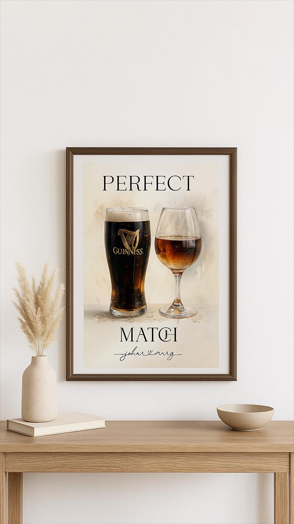 Personalised Guinness & Rosé Watercolour Print | Custom Couple’s Favourite Drinks Art | Pastel Wall Decor – Any Drinks Illustrated