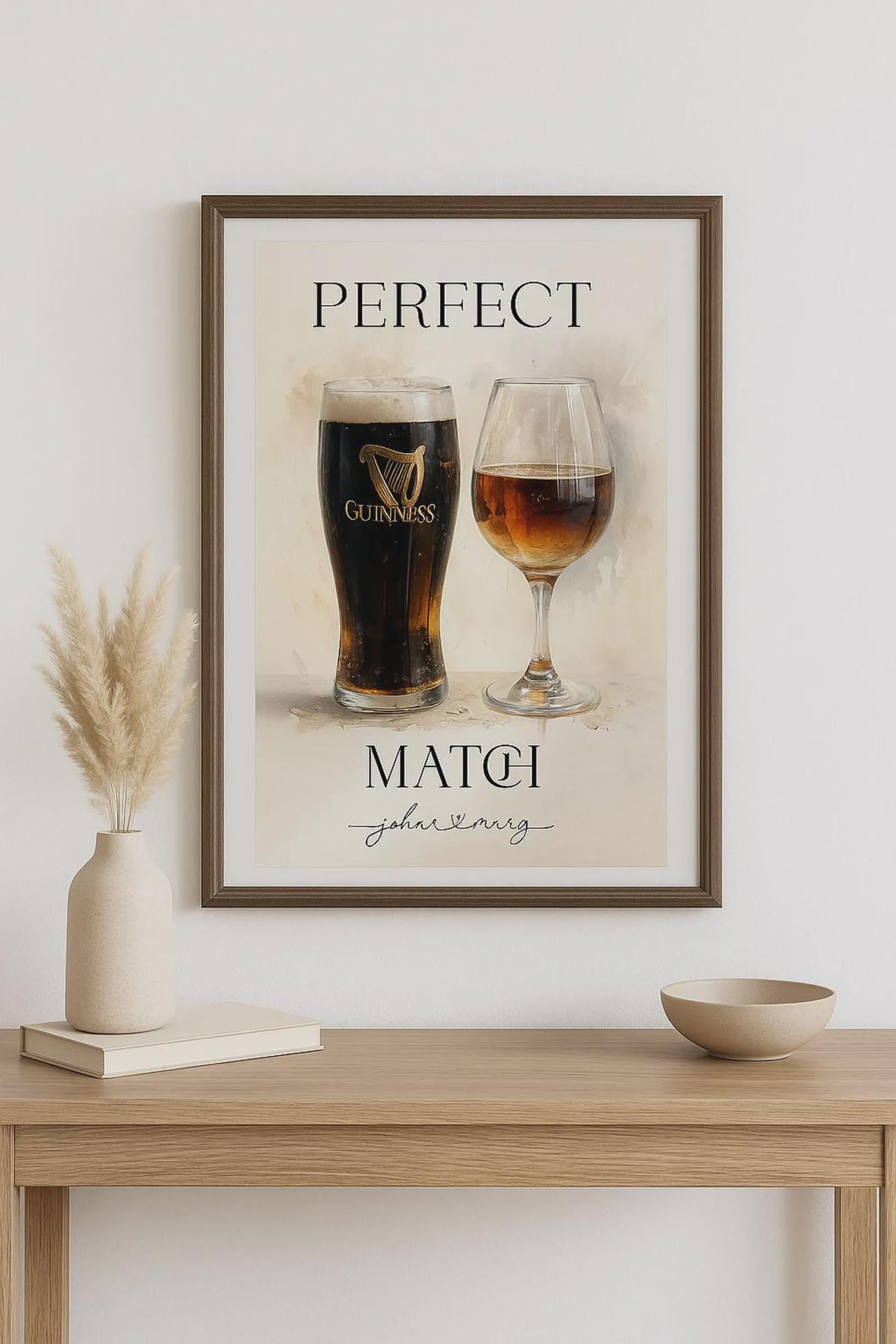 Personalised Guinness & Rosé Watercolour Print | Custom Couple’s Favourite Drinks Art | Pastel Wall Decor – Any Drinks Illustrated - Image 2