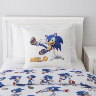 Personalised Gamer Cushion Cover – Custom Name Blue Speedy Hero & Red Fighter Design, with or without Insert