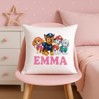 Personalised Rescue Puppy Cushion – Custom Name Pillow for Kids Nursery or Bedroom Decor
