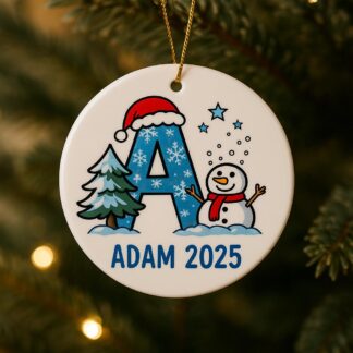 Personalised Ceramic Christmas Ornament – Initialled Reindeer Disc Decoration for Son, Daughter or Someone Special