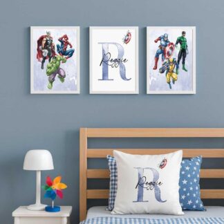 Personalised Superhero Wall Art Prints – Set of 3 | Custom Kids Bedroom Décor, Boys Nursery Artwork