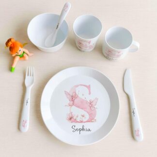 Personalised Kids Plate Set | Fairy Initial Dinnerware | Custom Name Toddler Plate | Polymer Kids Dishware | Personalised dinner set girls