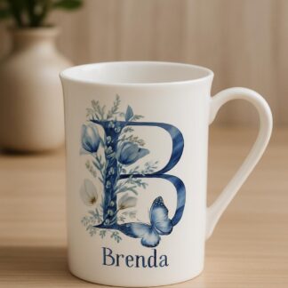 Personalised Bone China Mug – Blue or Red Initial Mug – Custom Fine Bone China Coffee Cup – Birthday Gift for Her – Tea Mug – Floral Design