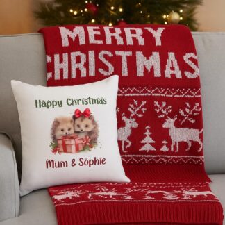 Personalised Christmas Hedgehogs Cushion Covers 40cm Square Xmas Festive Home Decor