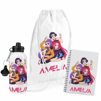 Personalised K-Pop Drawstring Bag – Custom Demon Hunter Gym Sack – Huntrix Dance Rucksack – Water Bottle & Notebook Gift Bag