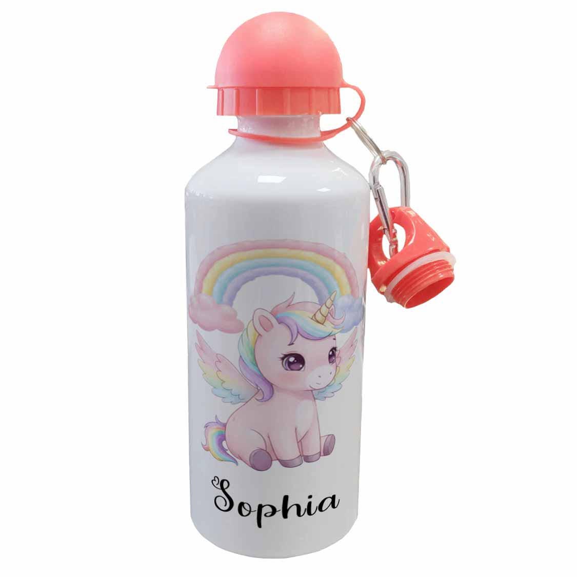 Personalised Kids Water Bottle – Unicorn Fantasy Girls Metal Bottle – 500ml Black Lid, 600ml red Lid, 650ml Grey Straw Lid aluminium bottle - Image 5
