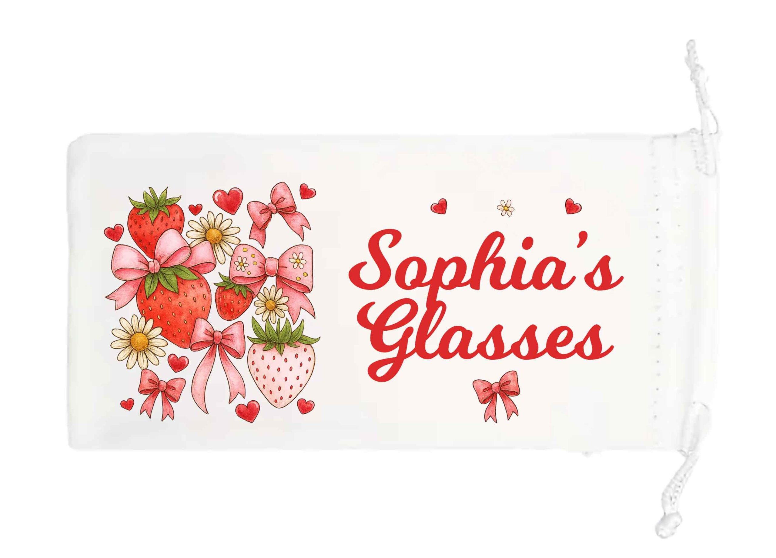 Personalised Glasses Pouch Case – Strawberry Ribbons, Cherry, Coquette Soft Aesthetic Gift - Image 3
