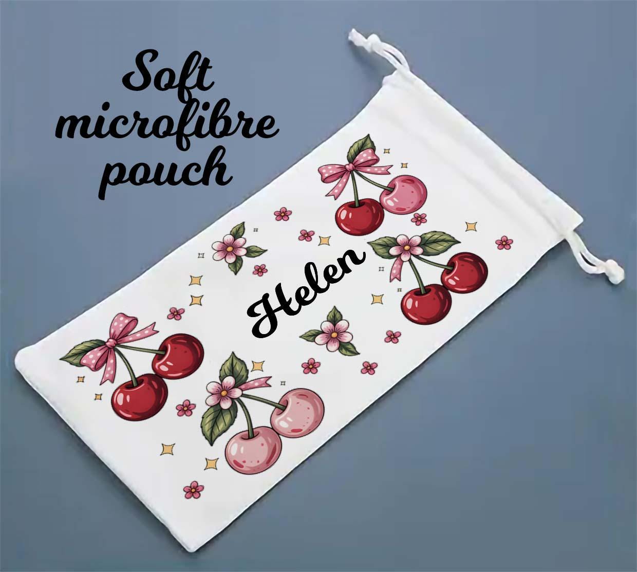 Personalised Glasses Pouch Case – Strawberry Ribbons, Cherry, Coquette Soft Aesthetic Gift