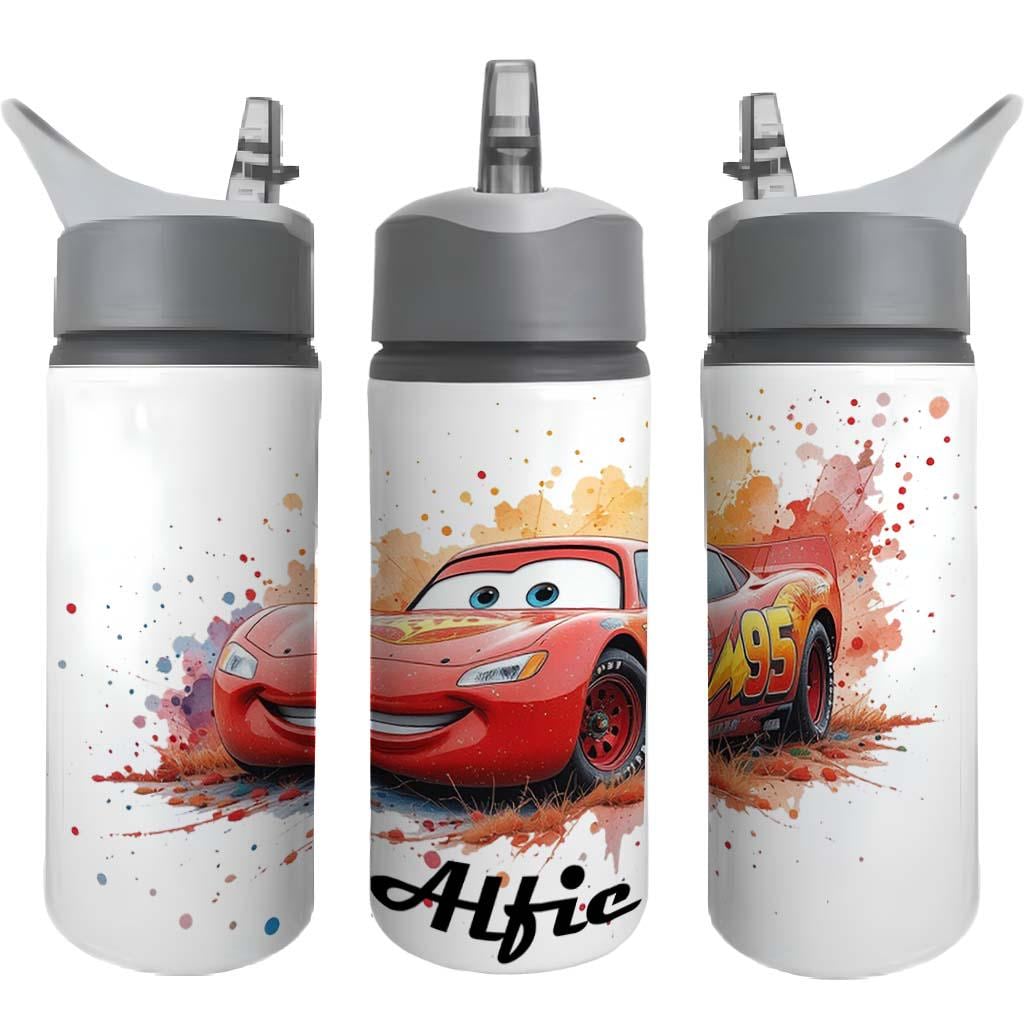 Personalised Cars Water Bottle – Custom Kid School Bottle – Reusable Metal Drinks Bottle – Black Lid 500ml, Blue Lid 600ml or Grey Lid 650ml - Image 2
