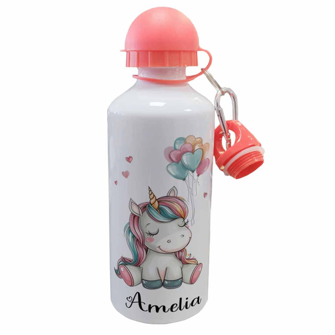 Personalised Kids Water Bottle – Unicorn Fantasy Girls Metal Bottle – 500ml Black Lid, 600ml red Lid, 650ml Grey Straw Lid aluminium bottle - Image 6