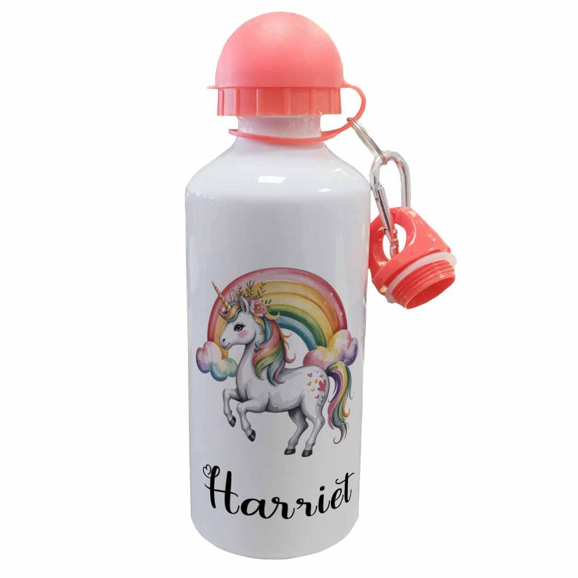 Personalised Kids Water Bottle – Unicorn Fantasy Girls Metal Bottle – 500ml Black Lid, 600ml red Lid, 650ml Grey Straw Lid aluminium bottle - Image 4