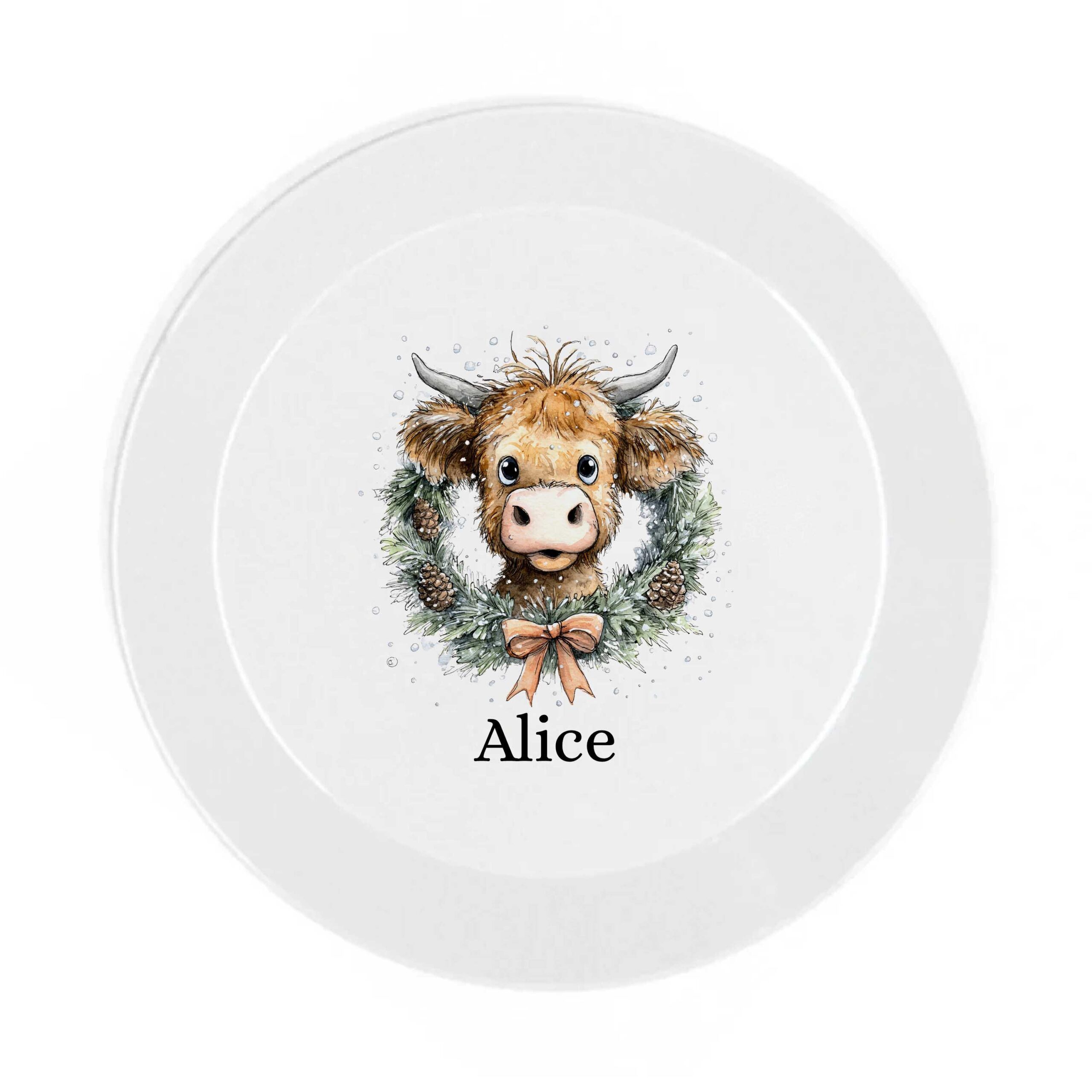 Personalised Highland Cow Christmas Dinnerware Set – Whimsical Kids Plate, Bowl, Mug, Cup, Cutlery, Placemat & Coaster – Unbreakable - Image 2
