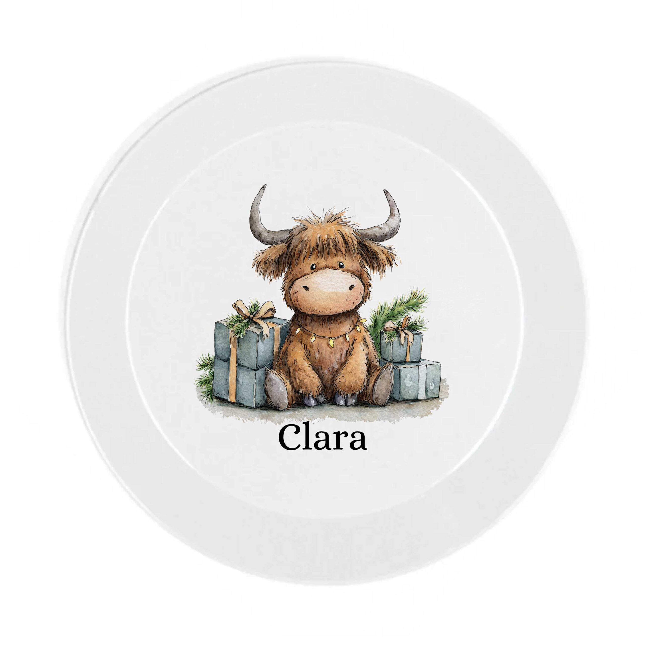 Personalised Highland Cow Christmas Dinnerware Set – Whimsical Kids Plate, Bowl, Mug, Cup, Cutlery, Placemat & Coaster – Unbreakable - Image 3