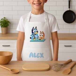 Personalised Bluey Apron for Kids – Custom Name Children’s Baking Apron – Bluey & Bingo Gift – 2 Sizes Available – Birthday Present