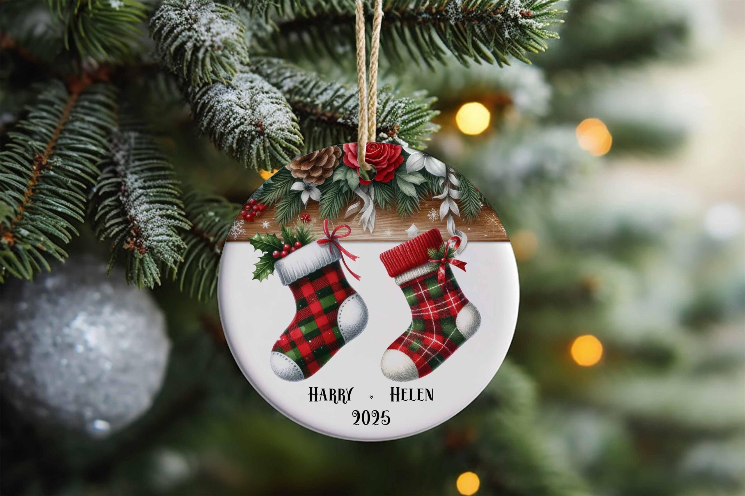 Personalised Family Stockings Ceramic Disc Ornament 2025, Dated Christmas Decoration, Custom Family Name Ornament, Holiday Keepsake Gift - Image 8